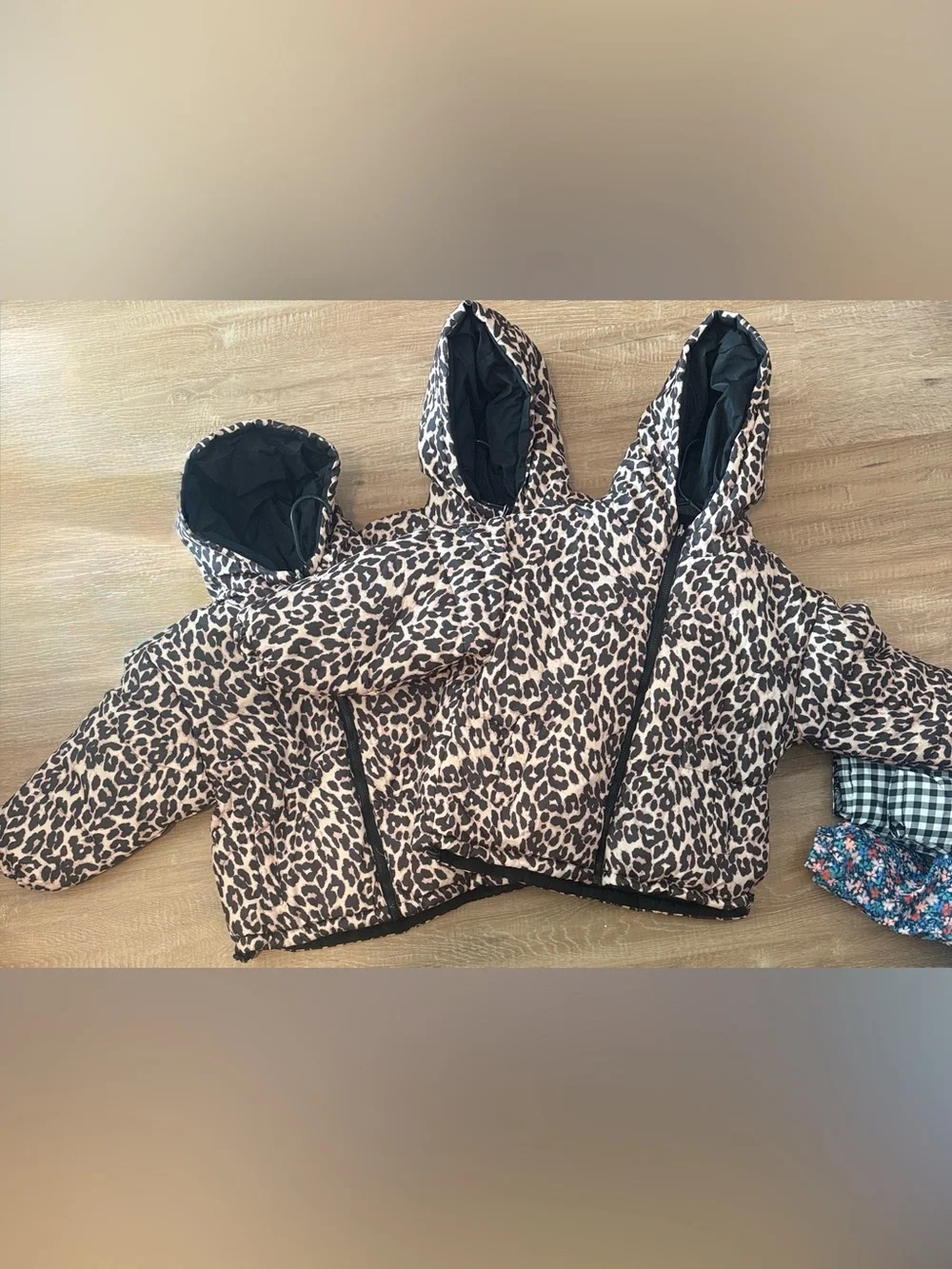 Kids Leopard Print Hooded Puffer Jacket - leopard/Black NWOT